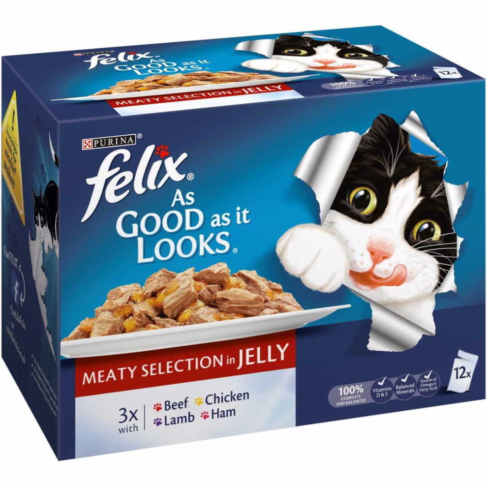 4 x Felix As Good As It Looks Meaty Selection In Jelly Wet Cat Food 12X100G