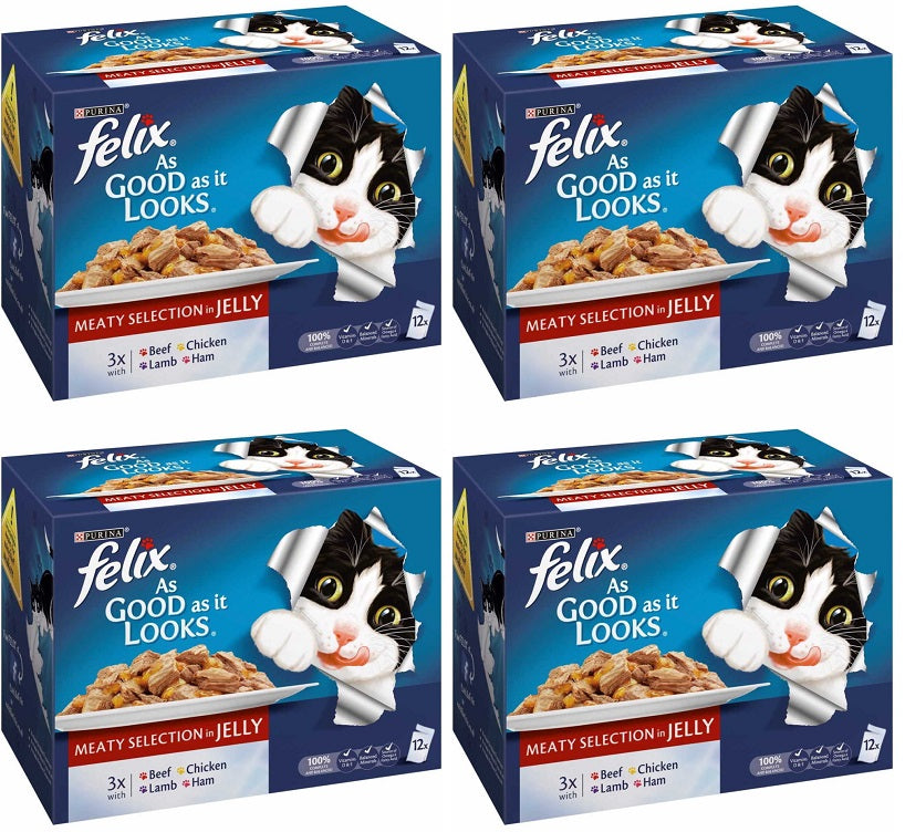 4 x Felix As Good As It Looks Meaty Selection In Jelly Wet Cat Food 12X100G