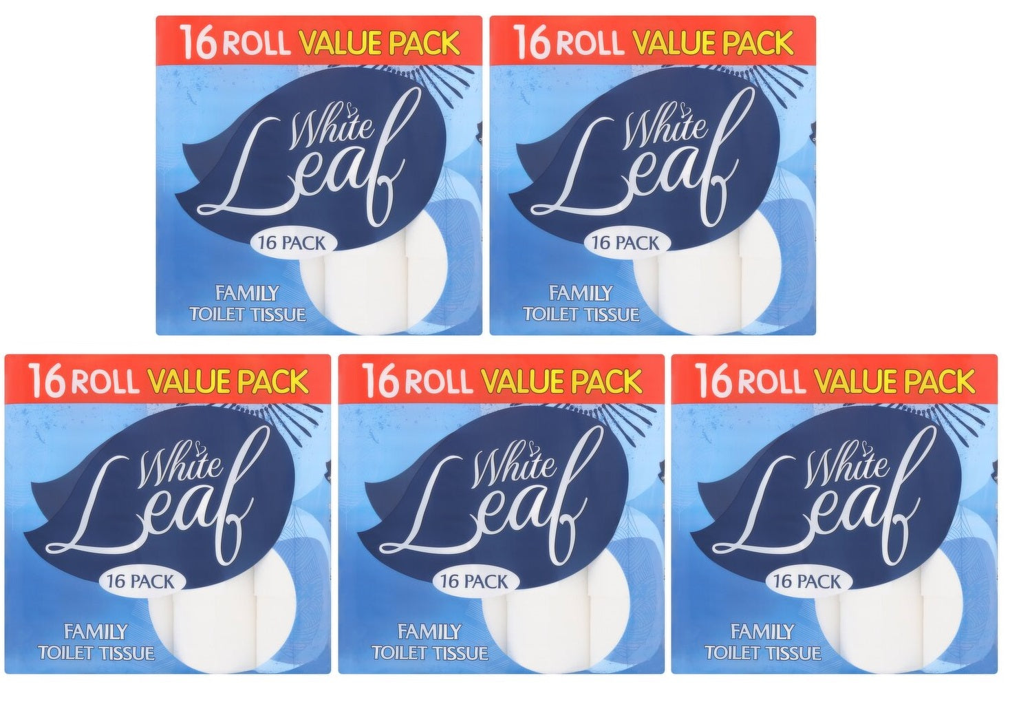5 x White Leaf 16 Family Toilet Tissue
