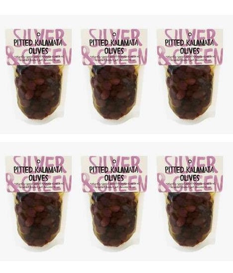 6 x Silver & Green Pitted Kalamata Olives - 220g