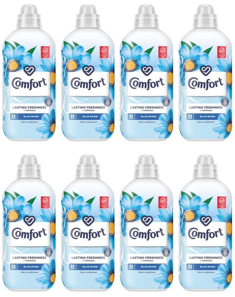 8 x Comfort  Fabric Conditioner Blue Skies 33 Washes (990 Ml)