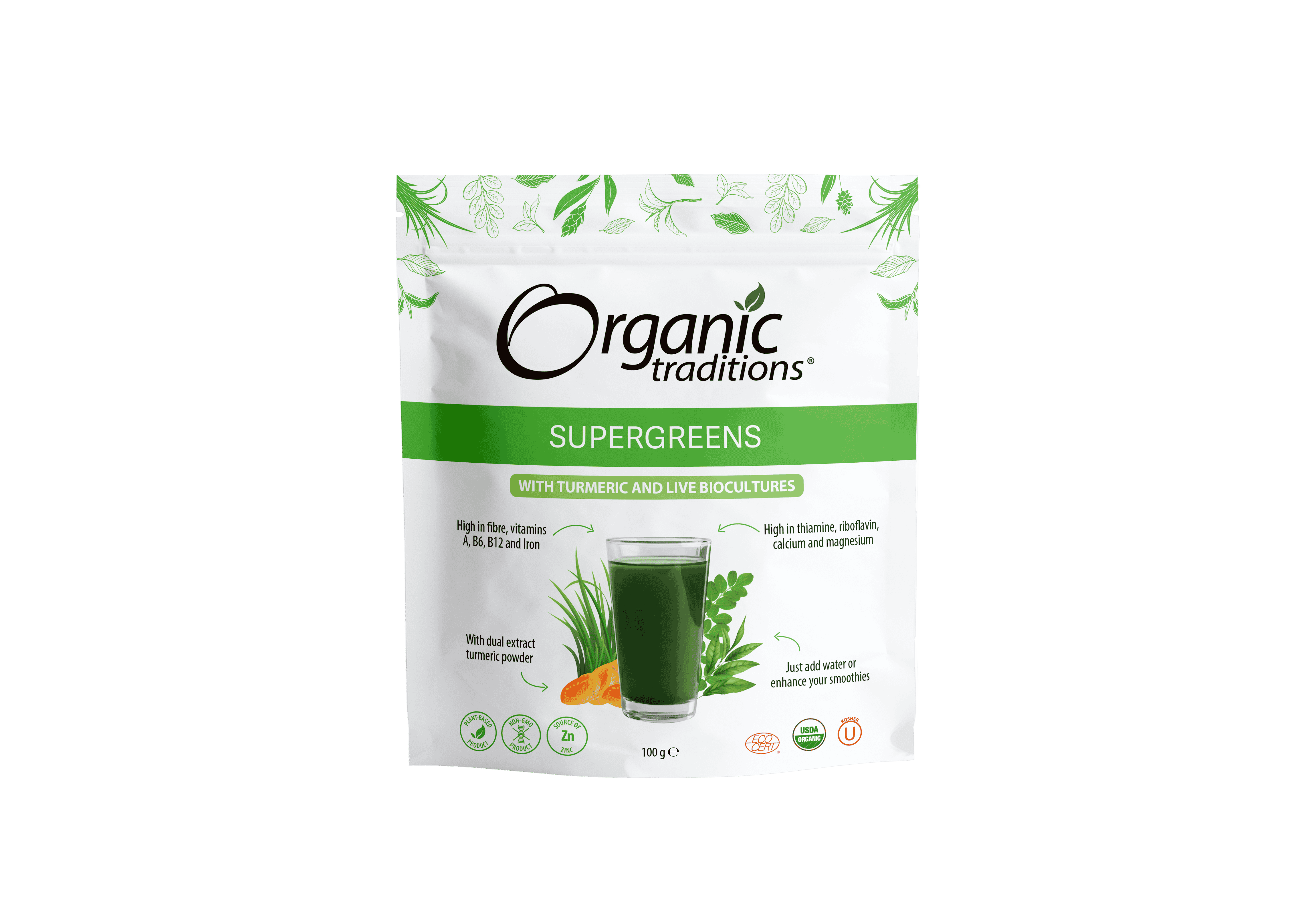 Organic Traditions Org Super Greens with Turmeric - 100g