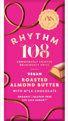 9 x Rhythm 108 Roasted Almond Butter Tablet M'lk Choc - 100g