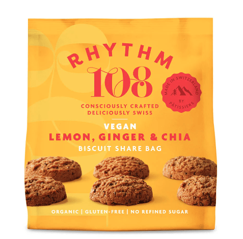 8 x Rhythm 108 Lemon, Ginger & Chia Share Bag - 135g