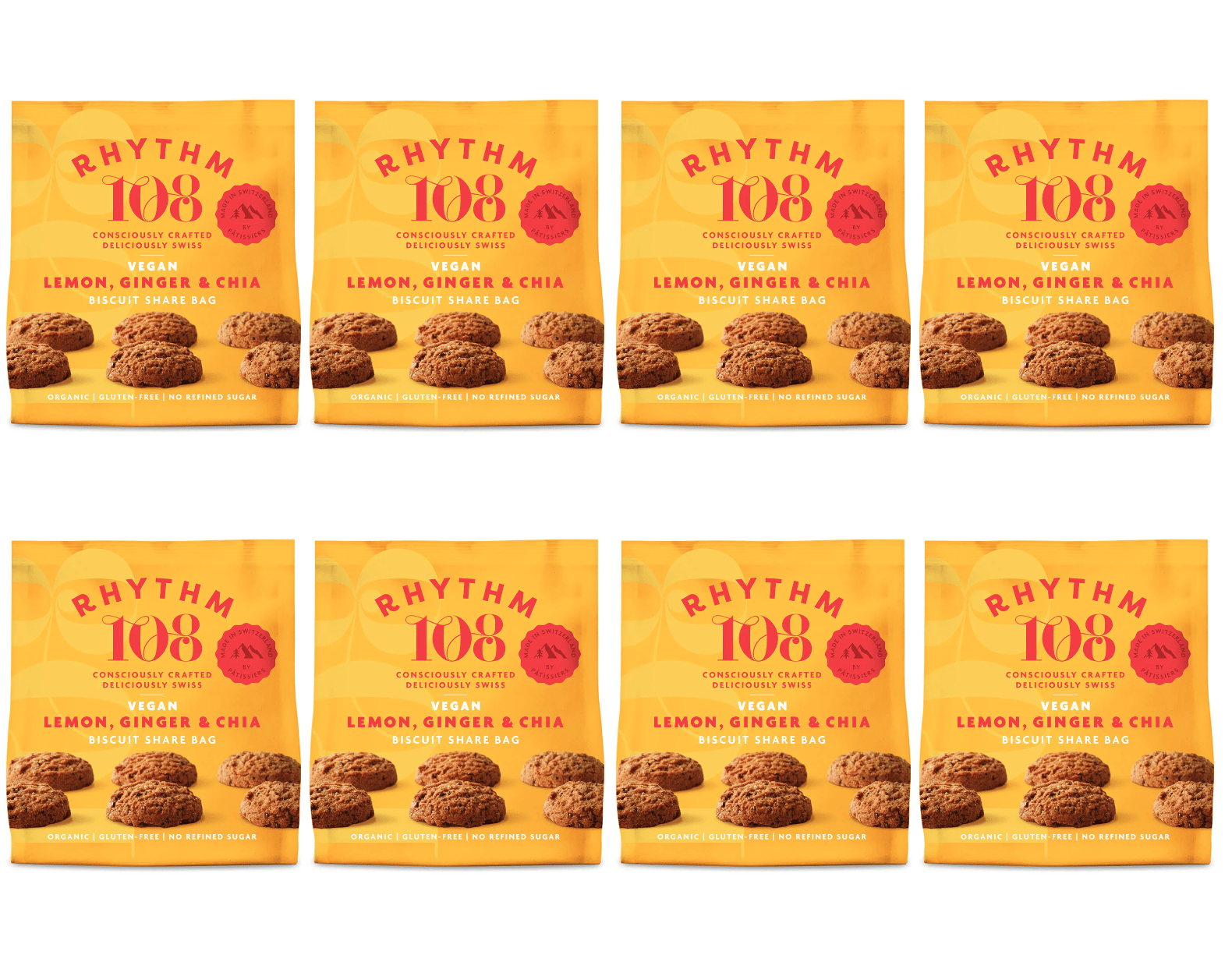 8 x Rhythm 108 Lemon, Ginger & Chia Share Bag - 135g