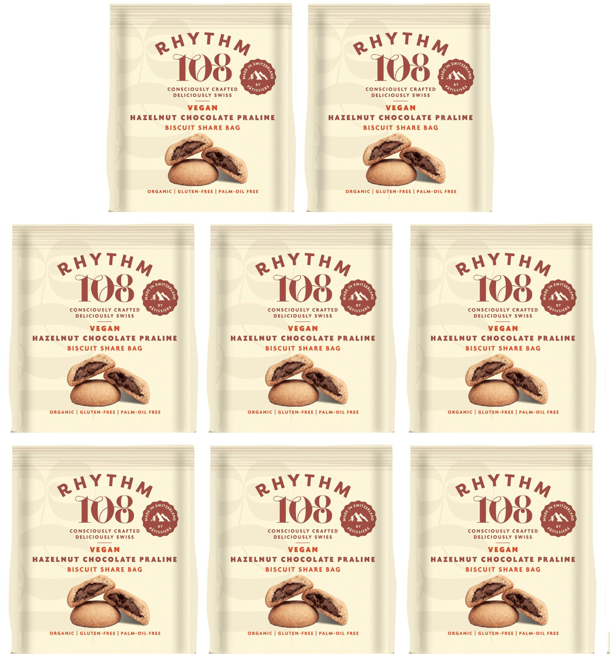 8 x Rhythm 108 Hazelnut Choc Praline Filled Share Bag - 135g