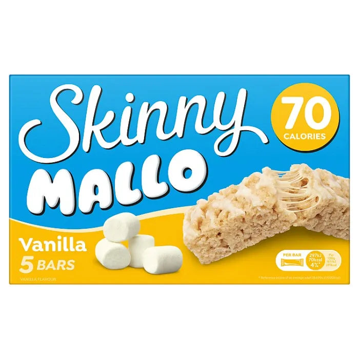 10 x Skinny Mallo Vanilla Snack Bars 5 Pack - 5X18GM