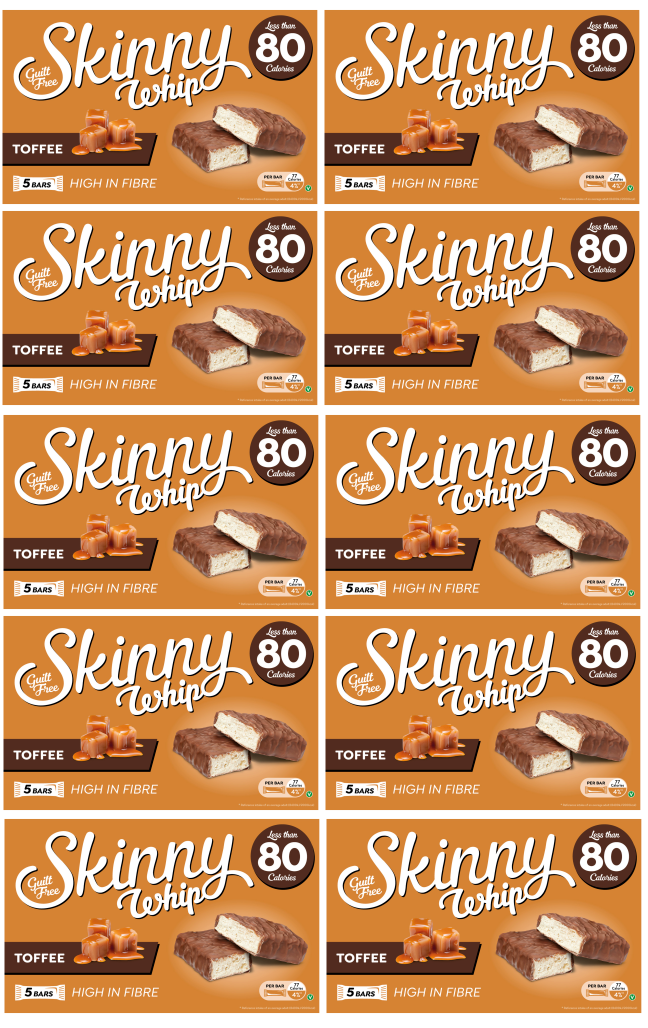 10 x Skinny Whip Toffee & Chocolate Snack Bars 5 Pack 5X25Gm