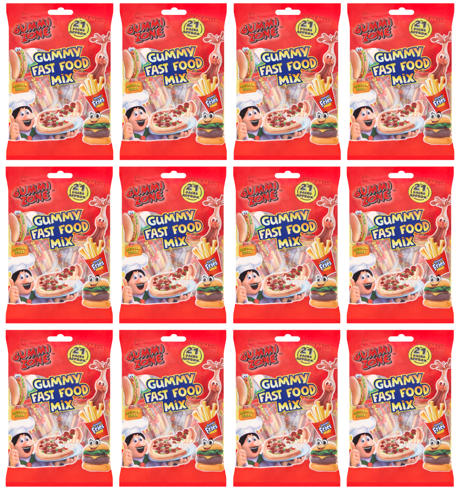 12 X Gummi Zone Gummy Fast Food Mix Multibag 202G