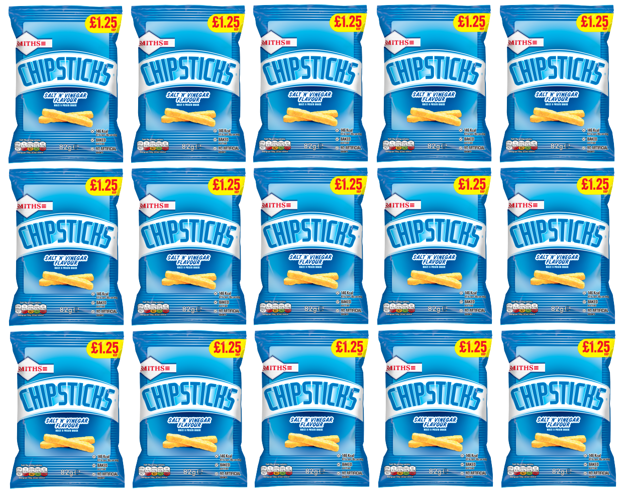 15 x Smiths Chipsticks Salt & Vinegar - 82Gm