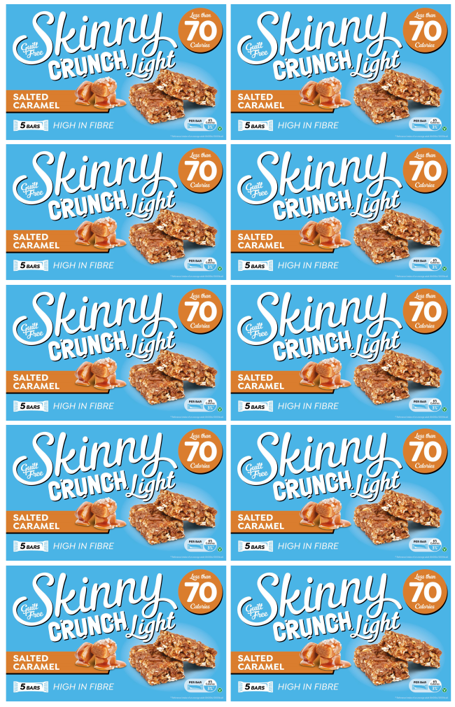 10 x Skinny Crunch Light Salted Caramel Bars 5 Pack - 5 X 19G