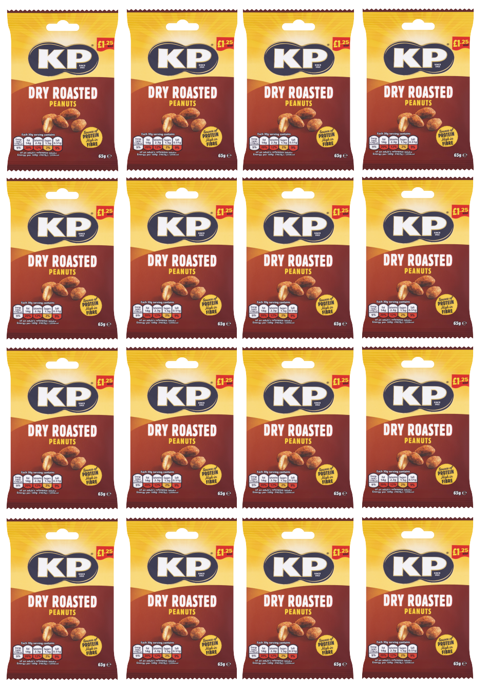 16 x Kp Dry Roasted Peanuts - 65GM