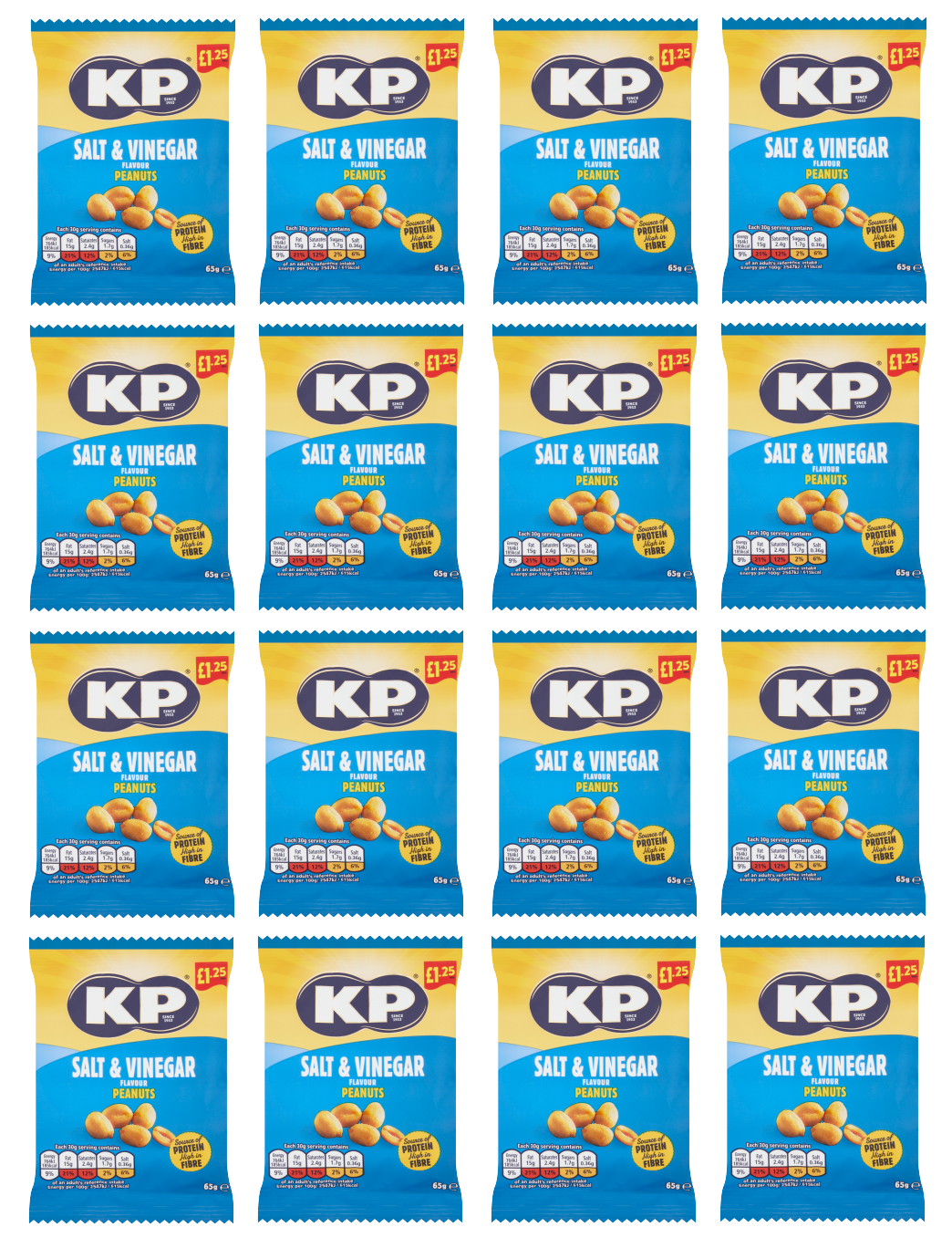 16 x Kp Salt & Vinegar Peanuts - 65GM