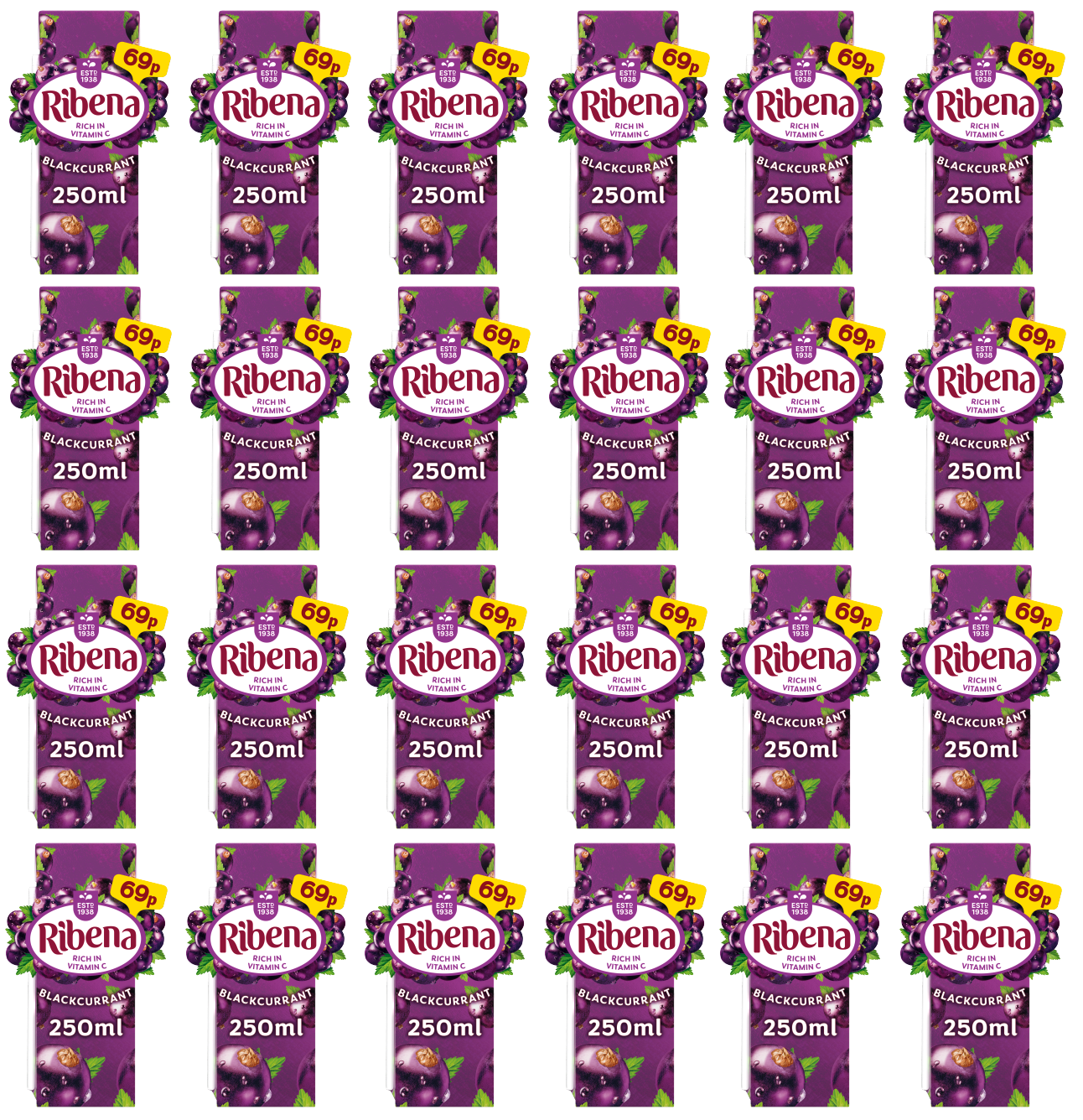 24 x Ribena Blackcurrant Carton - 250Ml