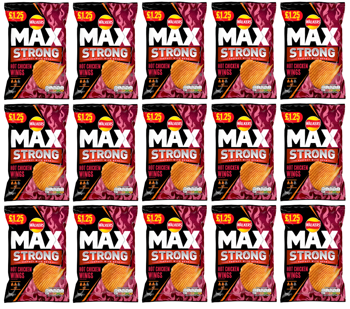 15 x Walkers Max Strong Hot Chicken Wings - 70Gm