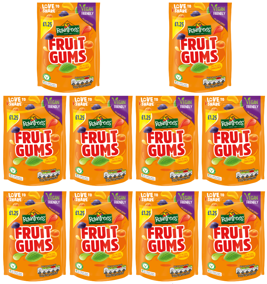 10 x Rowntrees Fruit Gums Pouch - 120Gm