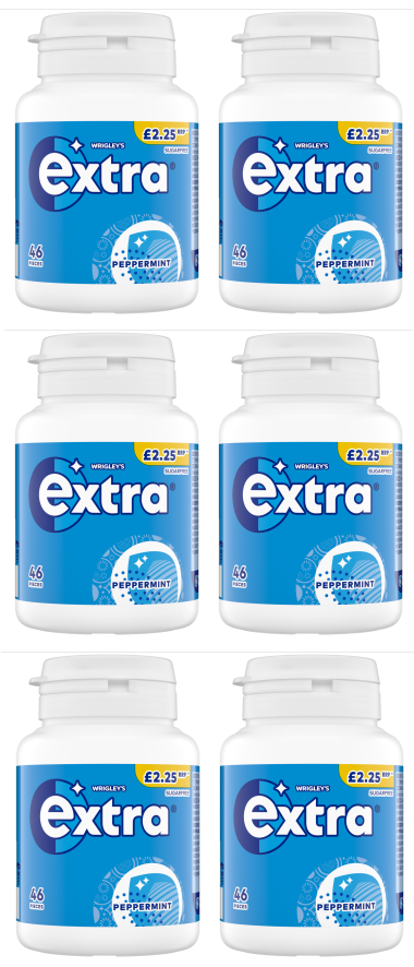 6 X Extra Peppermint Sugarfree Chewing Gum Bottle 46PCE
