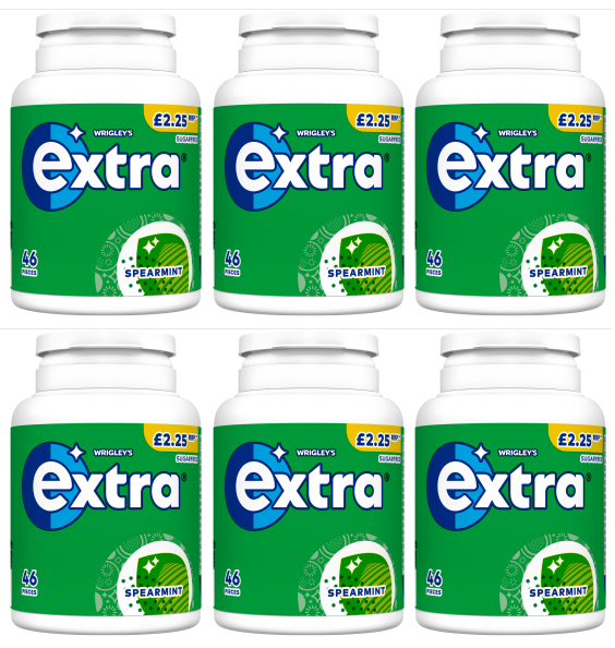 6 X Extra Spearmint Sugarfree Chewing Gum Bottle 46PCE