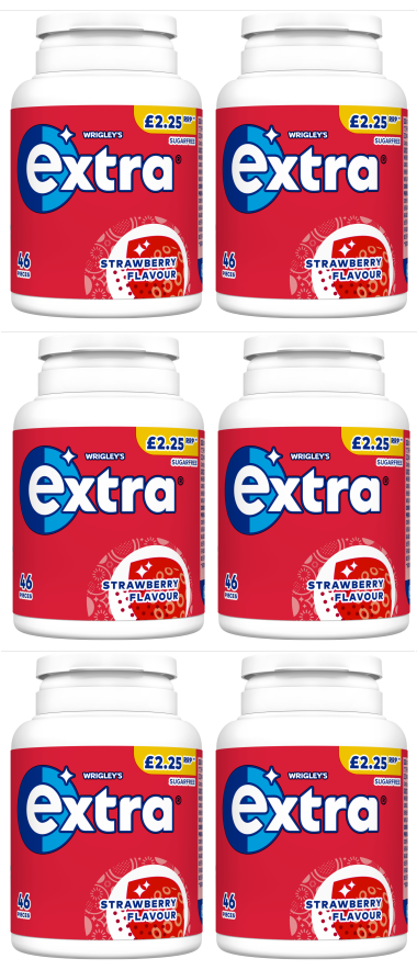 6 X Extra Strawberry Flavour Sugarfree Chewing Gum Bottle 46PCE
