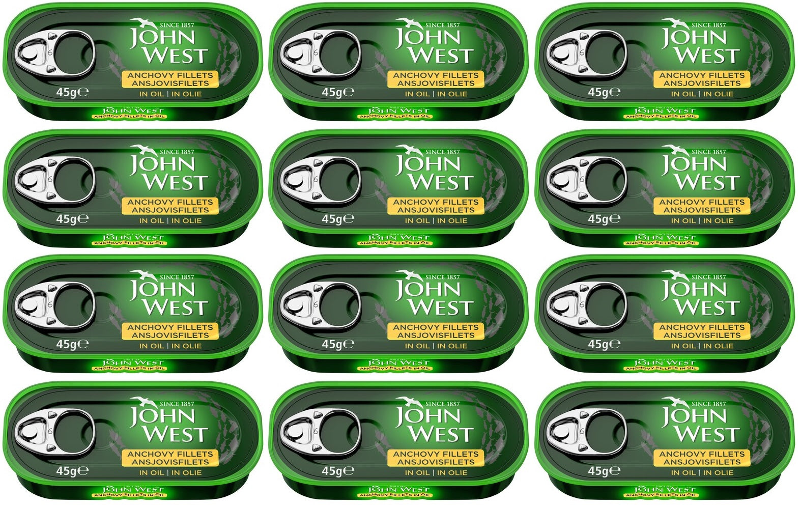 12 x John West Anchovy Fillets In Oil 45G