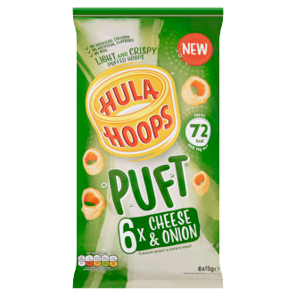 14 x Hula Hoops Puft Cheese & Onion 6pk - 6X15GM