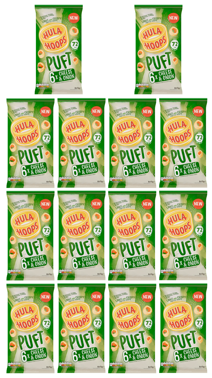 14 x Hula Hoops Puft Cheese & Onion 6pk - 6X15GM