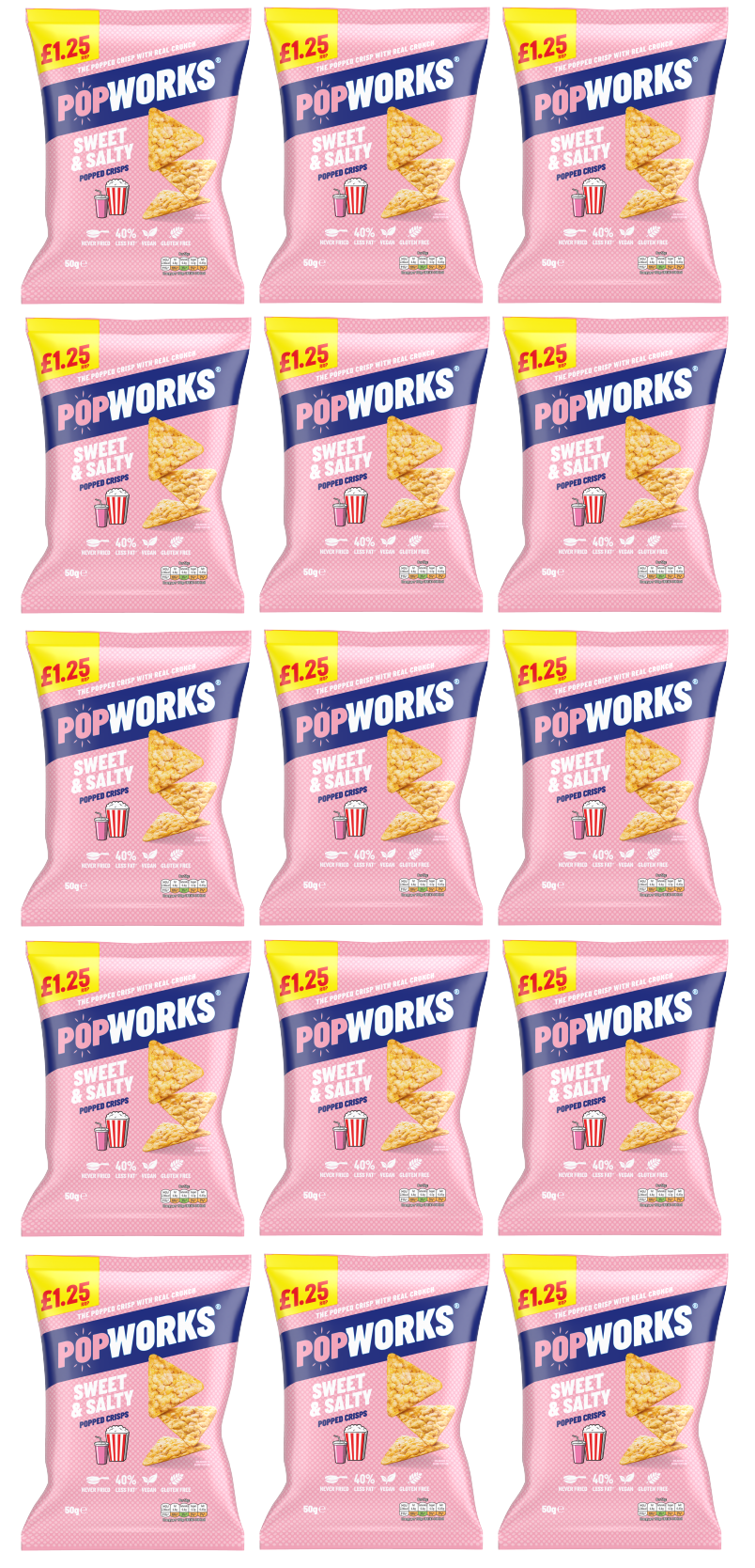 15 x Popworks Sweet And Salty Popped Crisps £1.25 - 50GM