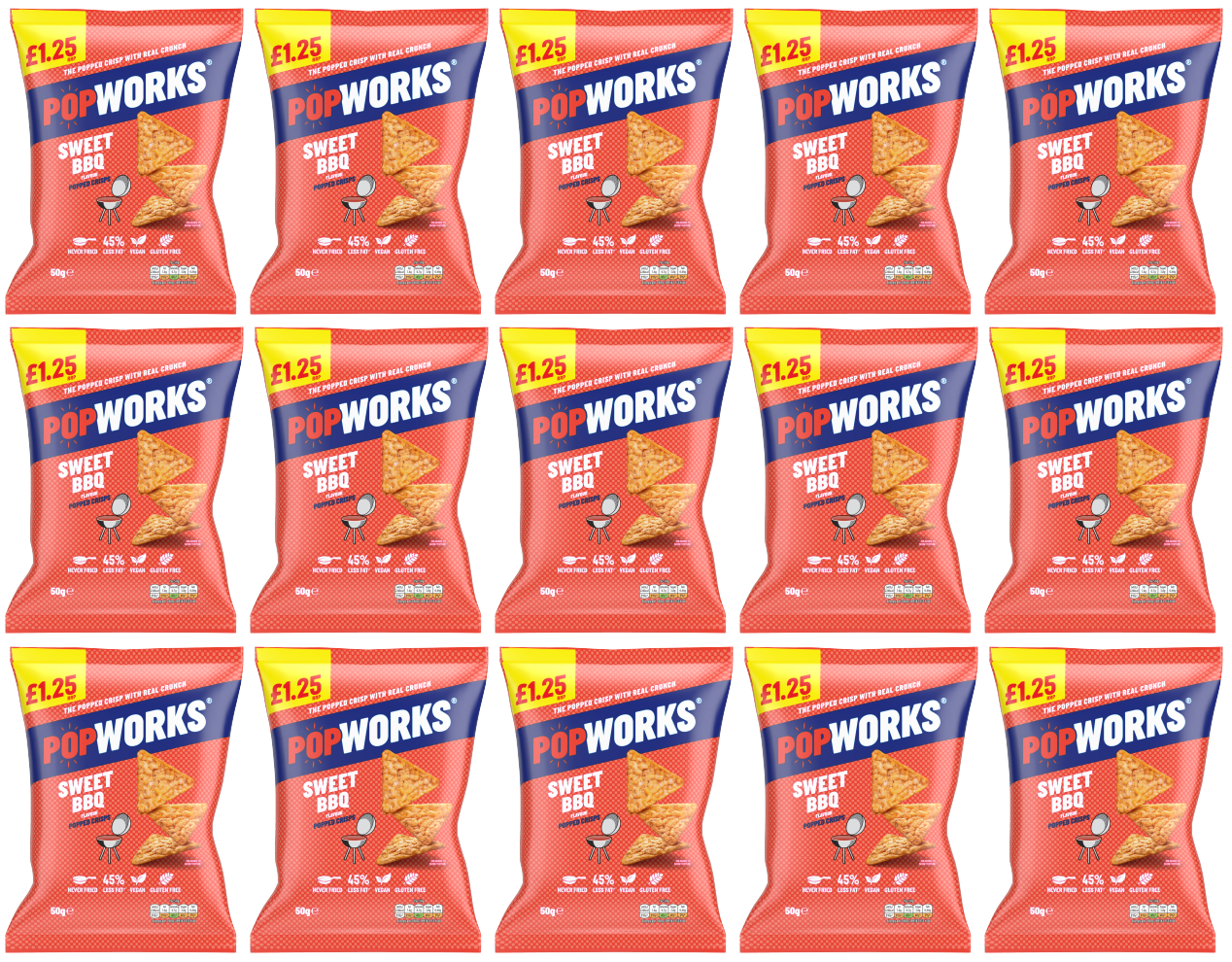 15 x Popworks Bbq Popped Crisps £1.25 - 50GM