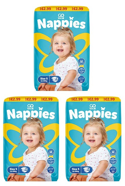 3 X Go Local Nappies Size 5 - 16 Pack
