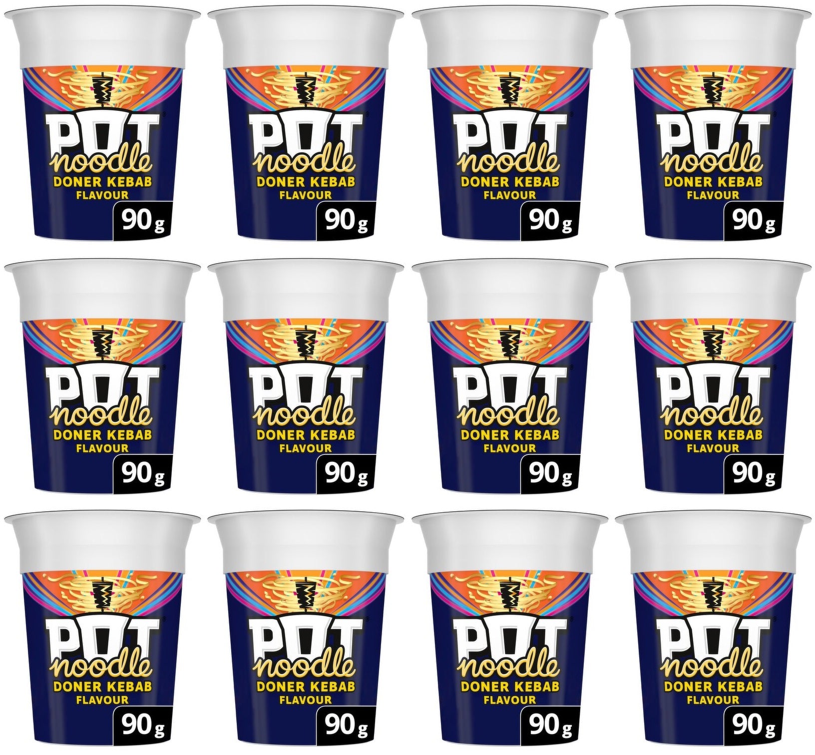 12 x Pot Noodle  Standard Snack Pot Doner Kebab 90 G