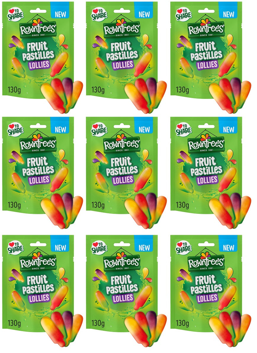 9 X Rowntrees Fruit Pastilles Lollies Pouch - 130Gm