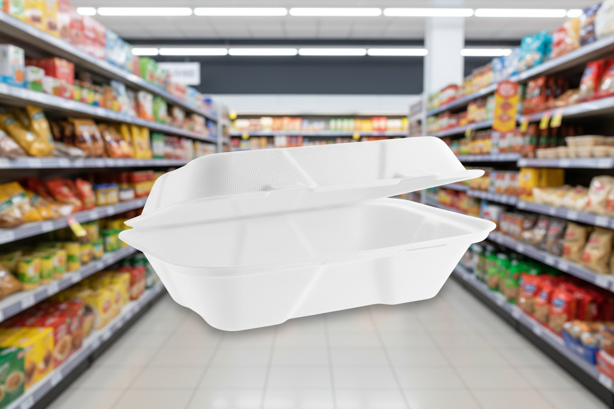 4 x D2E Bagasse Compostable Clamshell Container 9X6