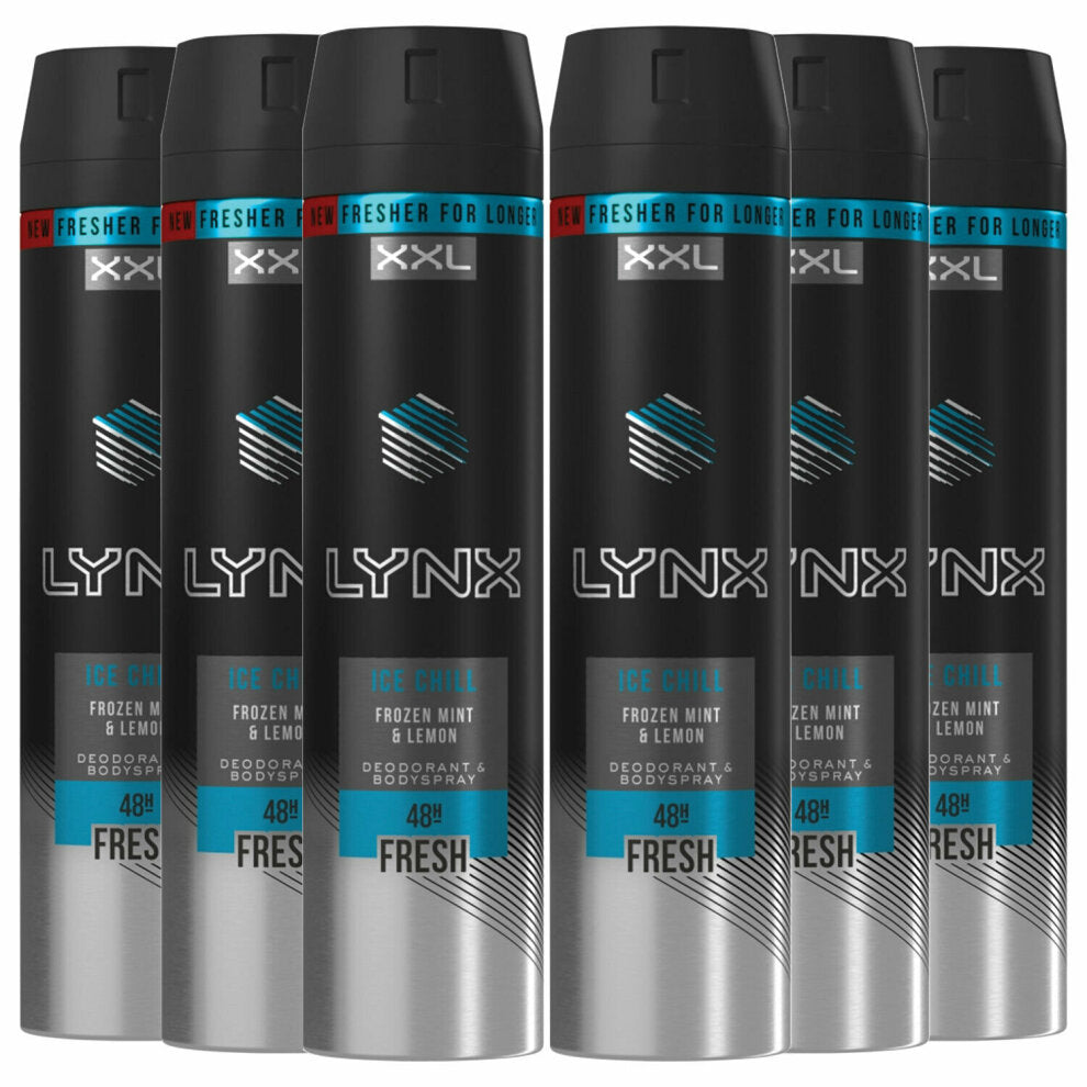 6 x Lynx  Aerosol Bodyspray Xxl Ice Chill 250 Ml