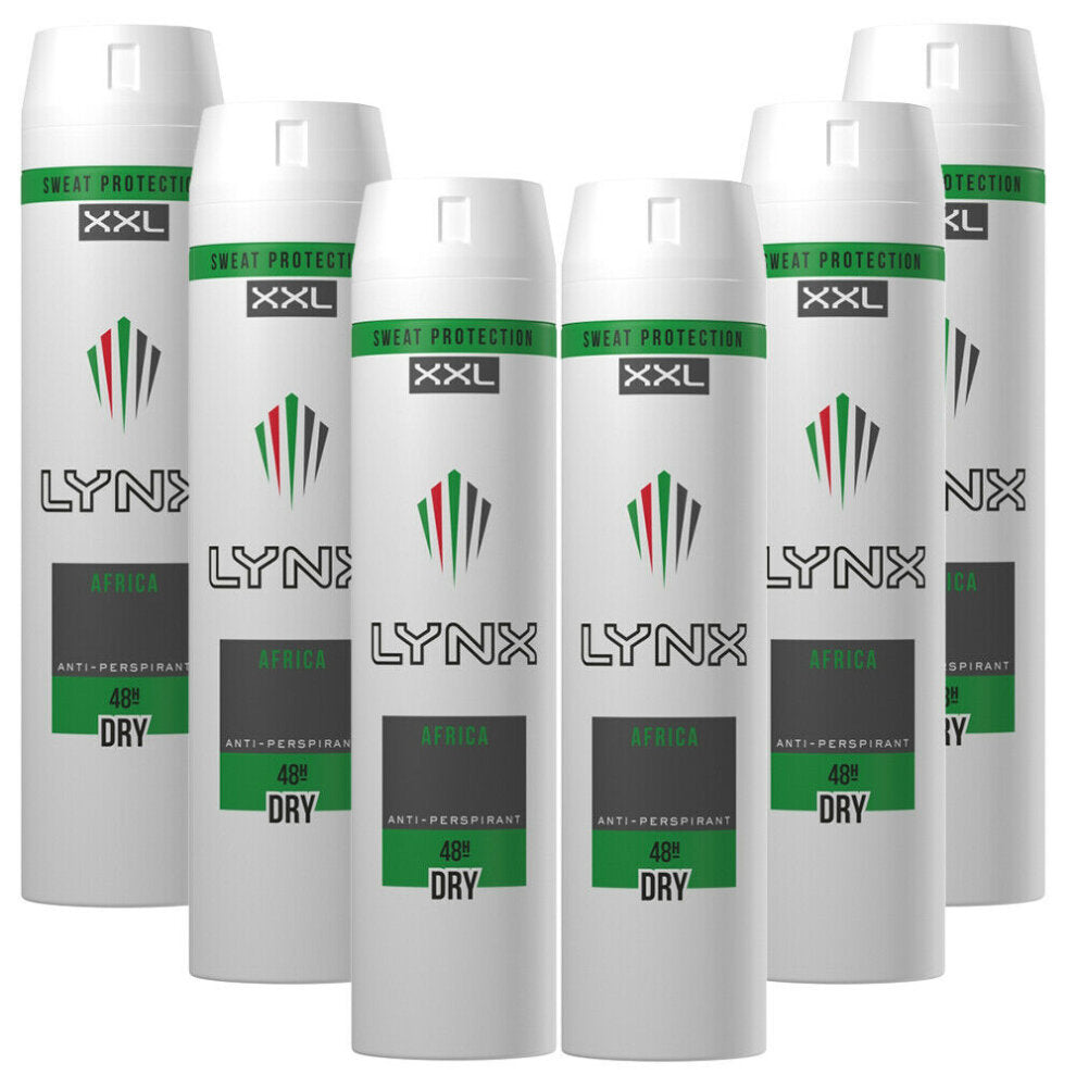 6 x Lynx  Antiperspirant Deodorant Spray Xxl Africa 250 Ml