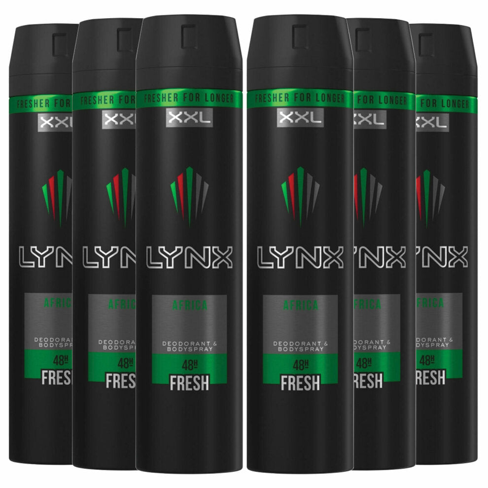 6 x Lynx  Aerosol Bodyspray Africa 250 Ml