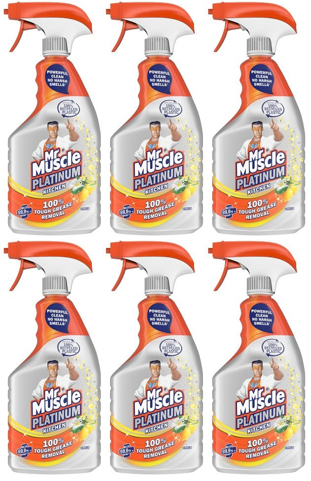 6 x Mr Muscle Platinum Antibacterial Kitchen Spray Citrus 750Ml