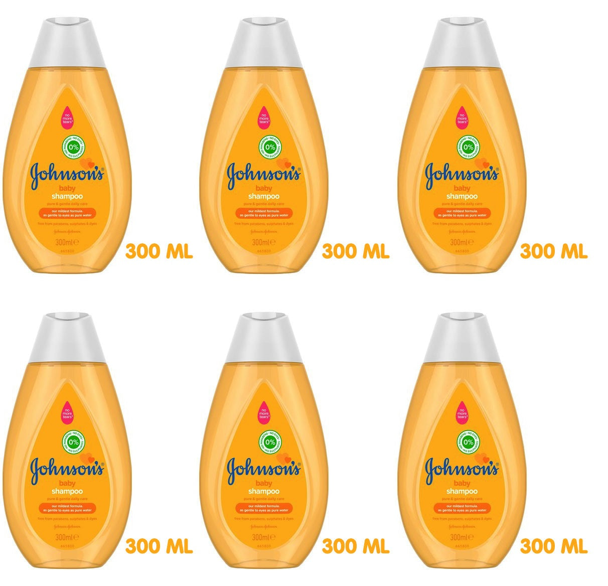 6 x Johnson's Baby Shampoo Without Dyes Sulphates & Soap 300 Ml