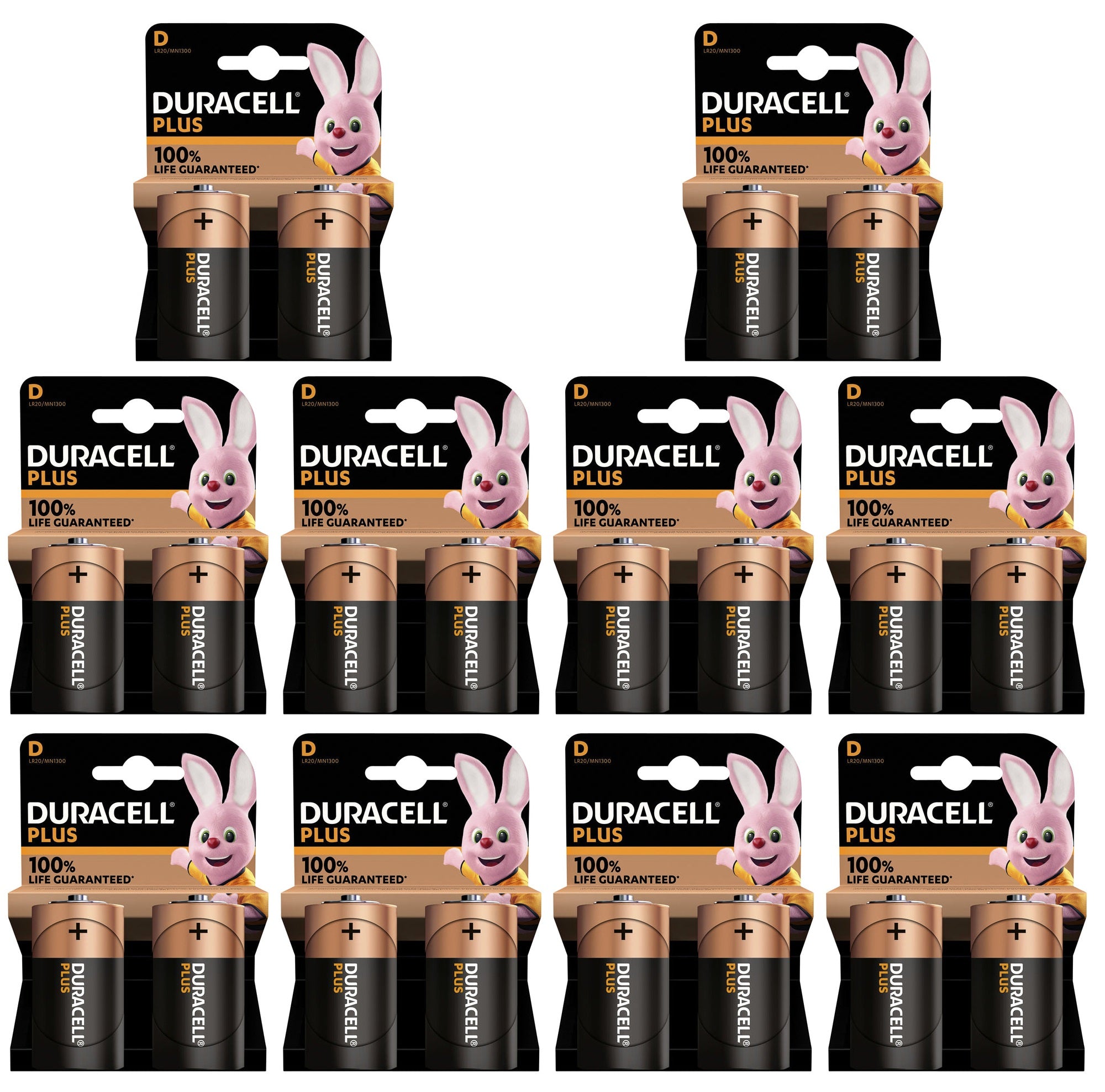 10 x Duracell Plus D 2 Pack