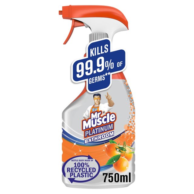 6 x Mr Muscle Platinum Antibacterial Bathroom Spray Mandarin 750Ml