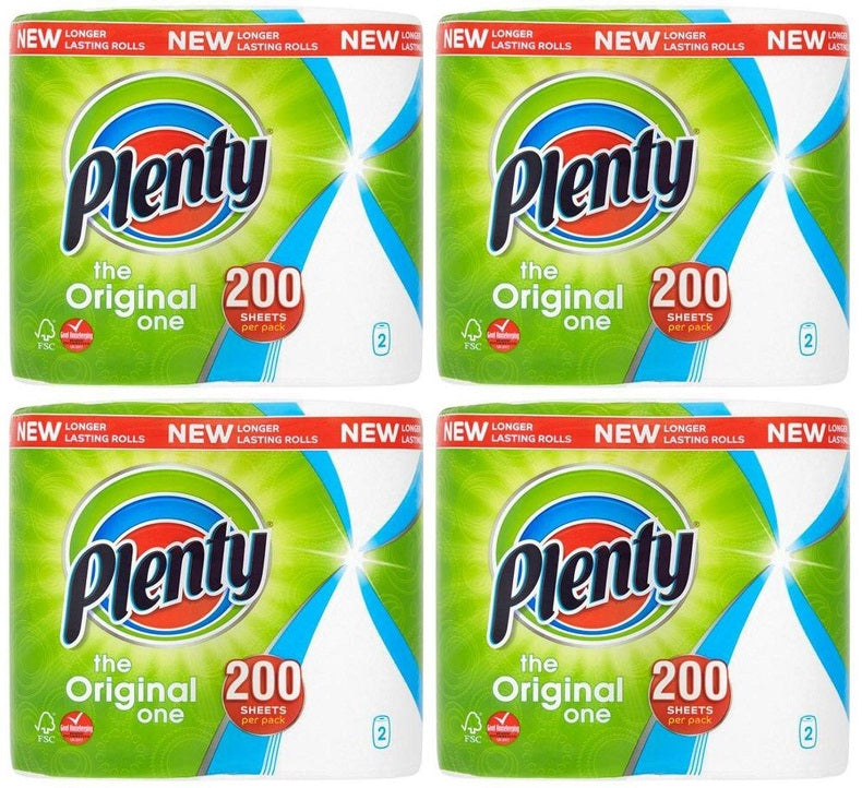 4 x Plenty Original Kitchen Roll 2 Rolls