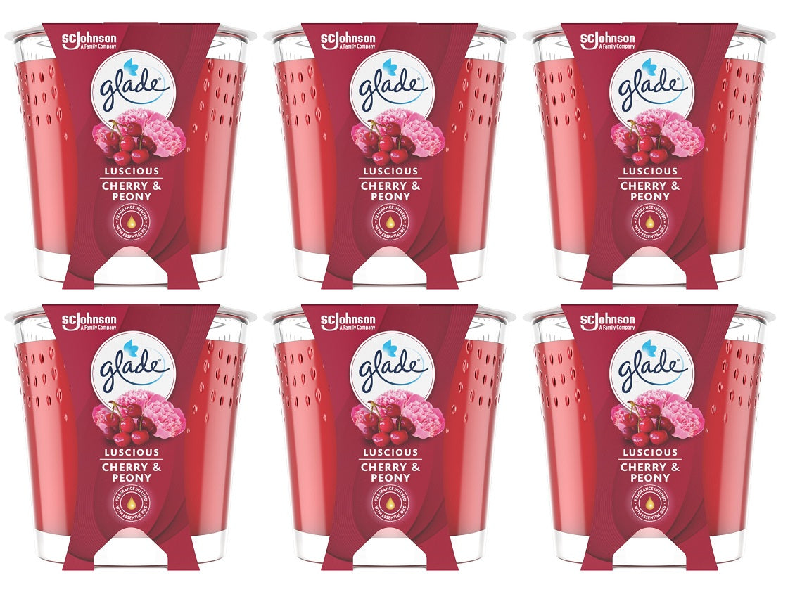 6 x Glade Scented Candle Air Freshener Luscious Cherry & Peony 129G