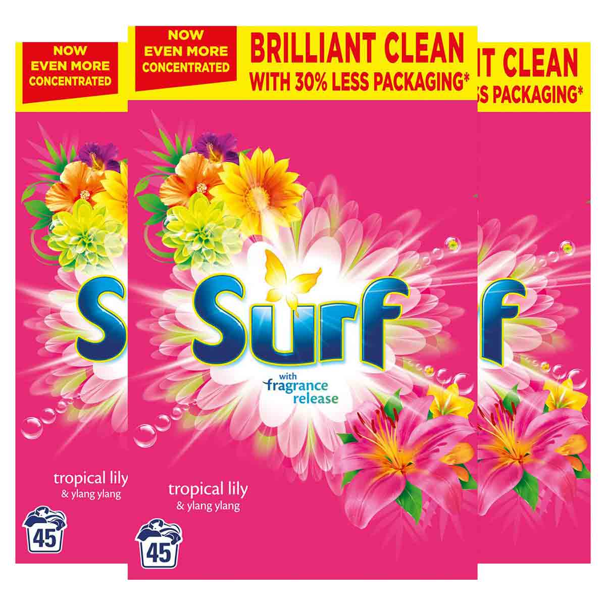 4 x Surf  Laundry Powder Tropical Lily 2.25 Kg (45 Washes)