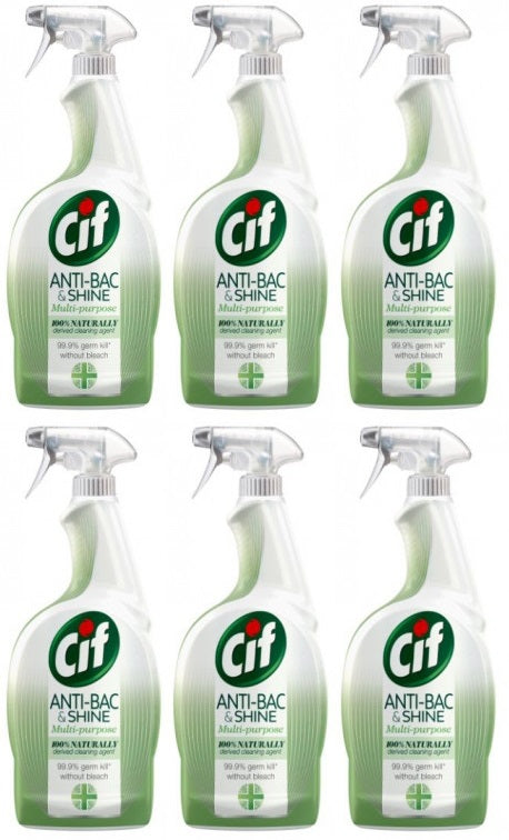 6 x Cif Anti-Bac & Shine Cleaner Spray Multi-Purpose 700 Ml