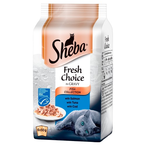 8 x Sheba Fresh & Fine Wet Cat Food Pouches Tuna & Cod In Gravy 6 X 50G