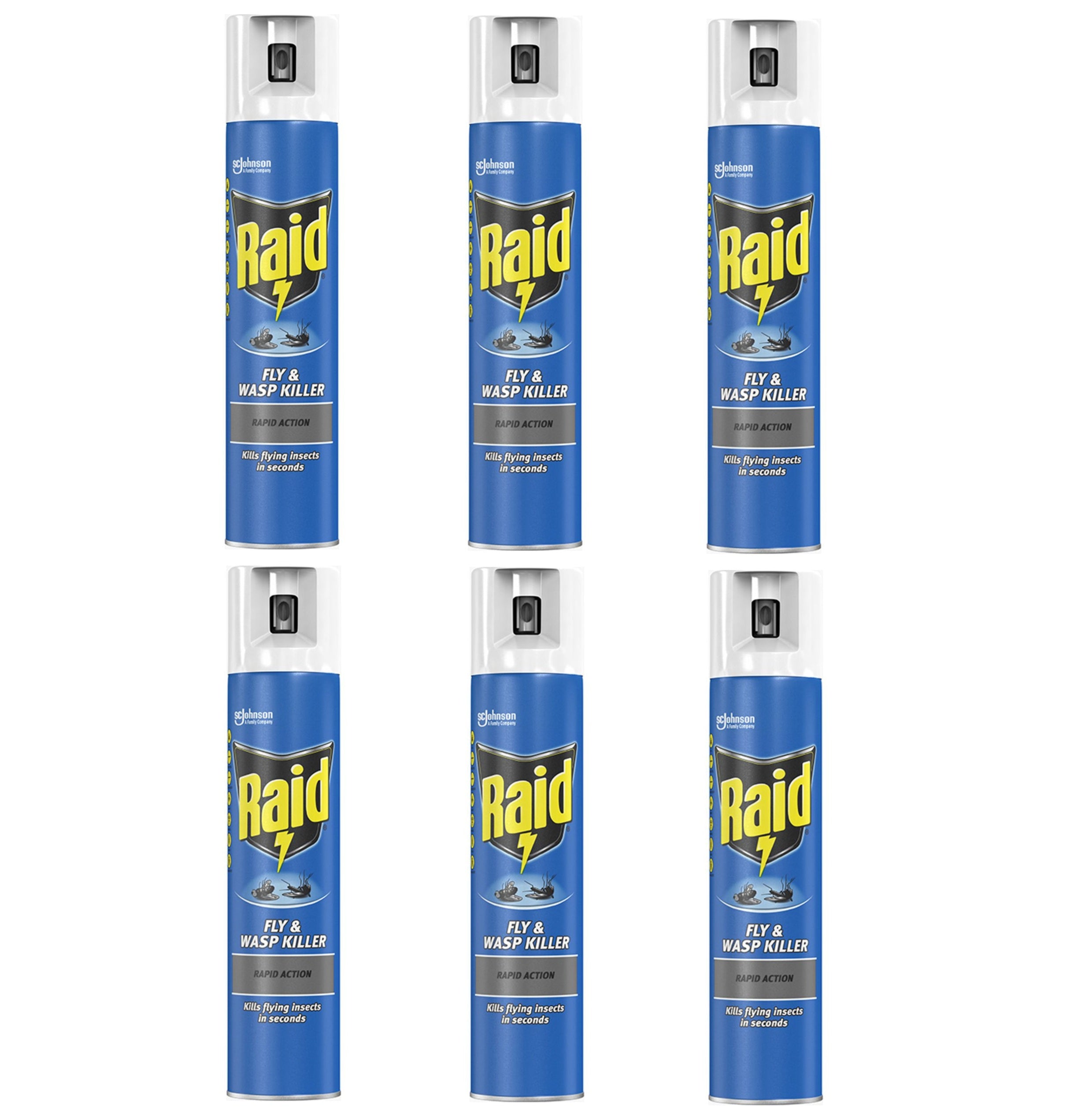 6 x Raid Rapid Action Fly & Wasp Insect Killer 300Ml