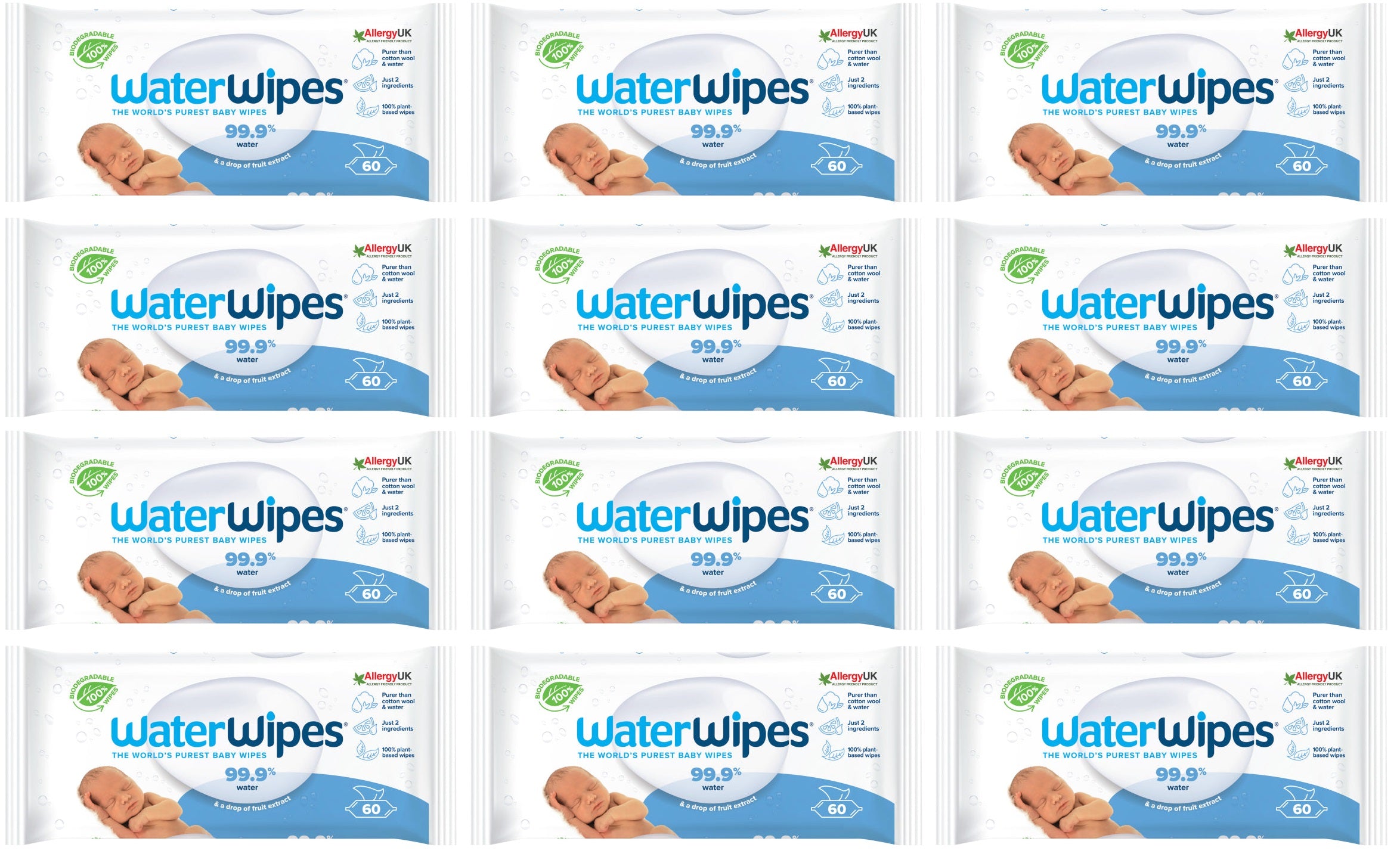 12 x Waterwipes 60 Baby Wipes