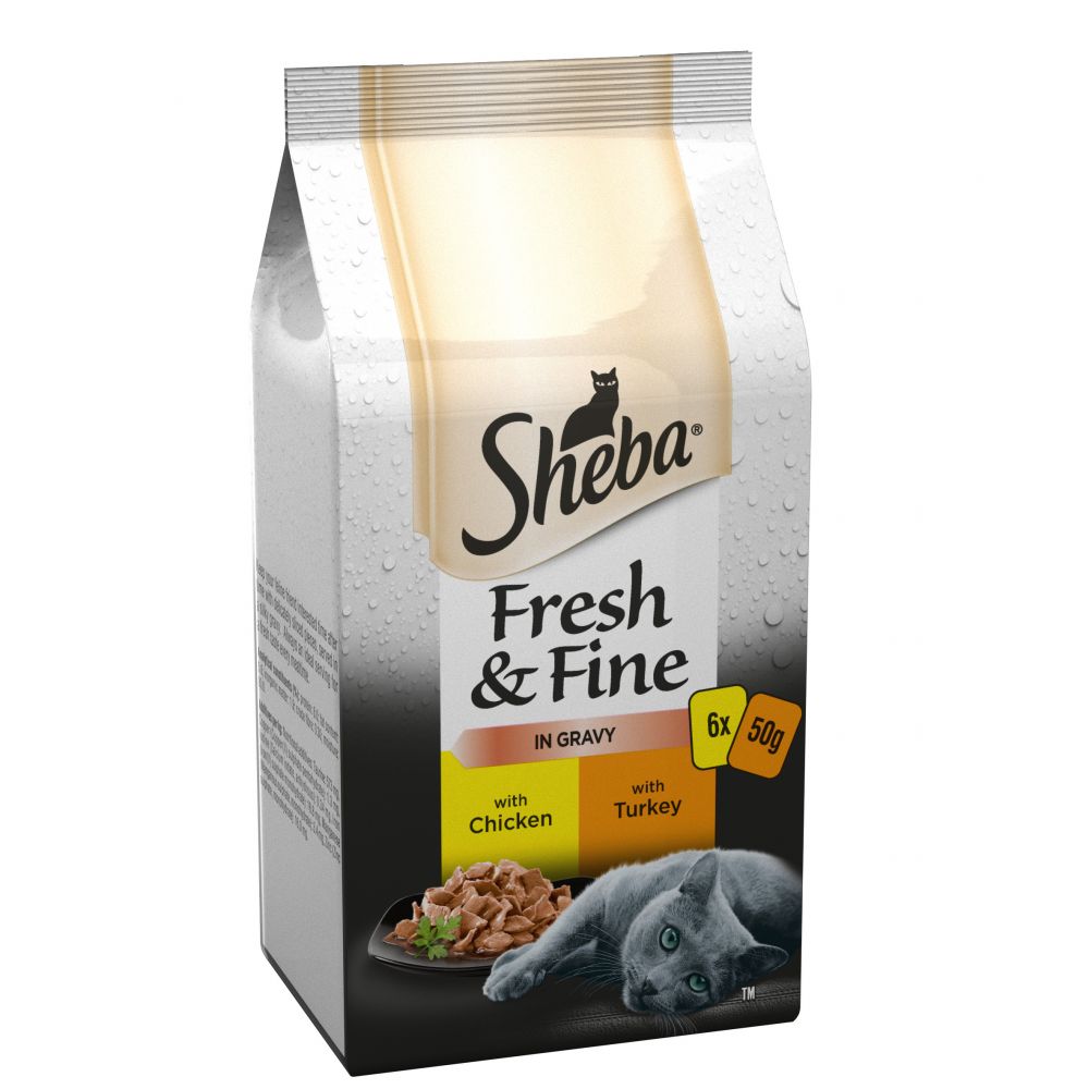 8 x Sheba Fresh & Fine Wet Cat Food Pouches Chicken & Turkey In Gravy 6 X 50G