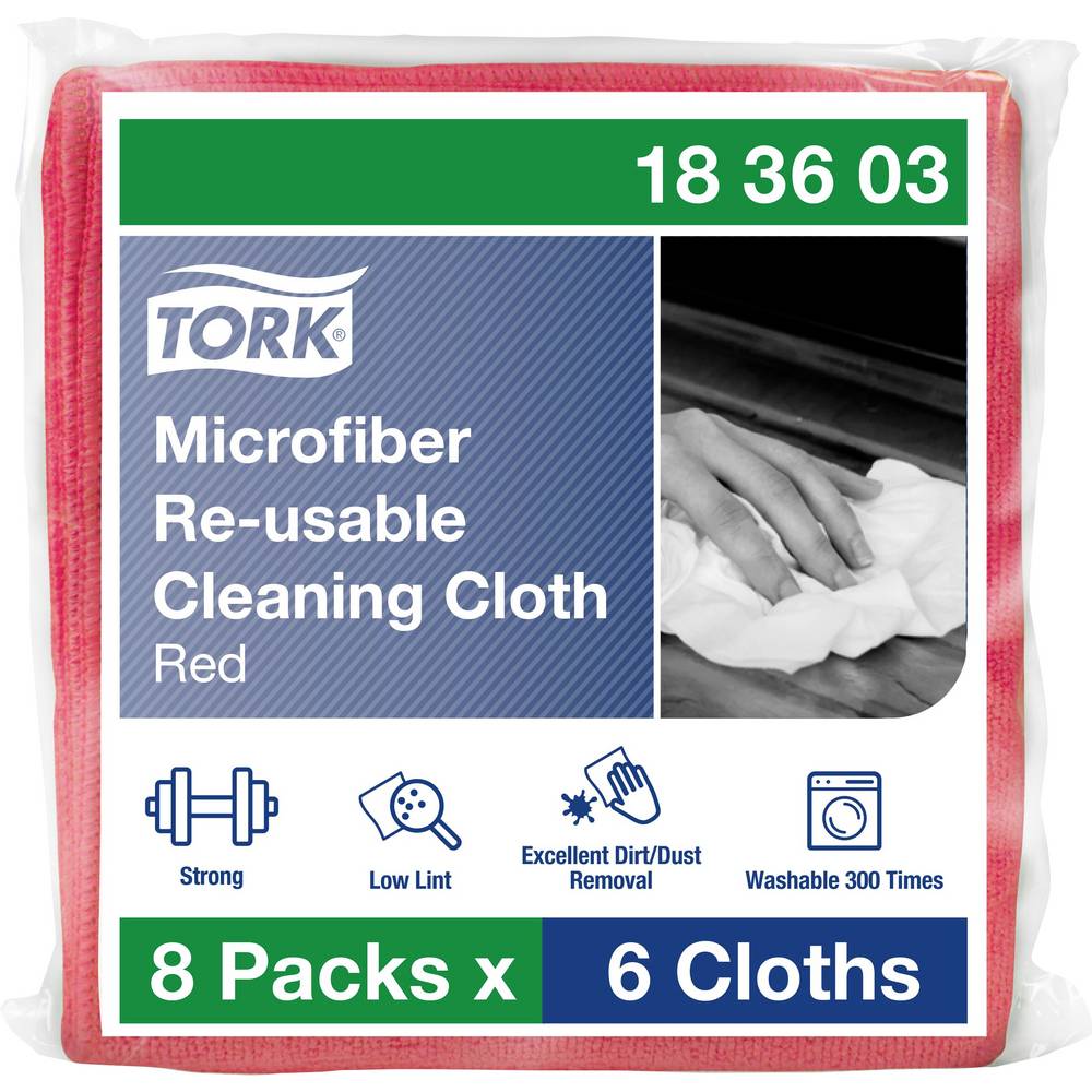 8 x Tork Microfibre Reusable Cloth Red