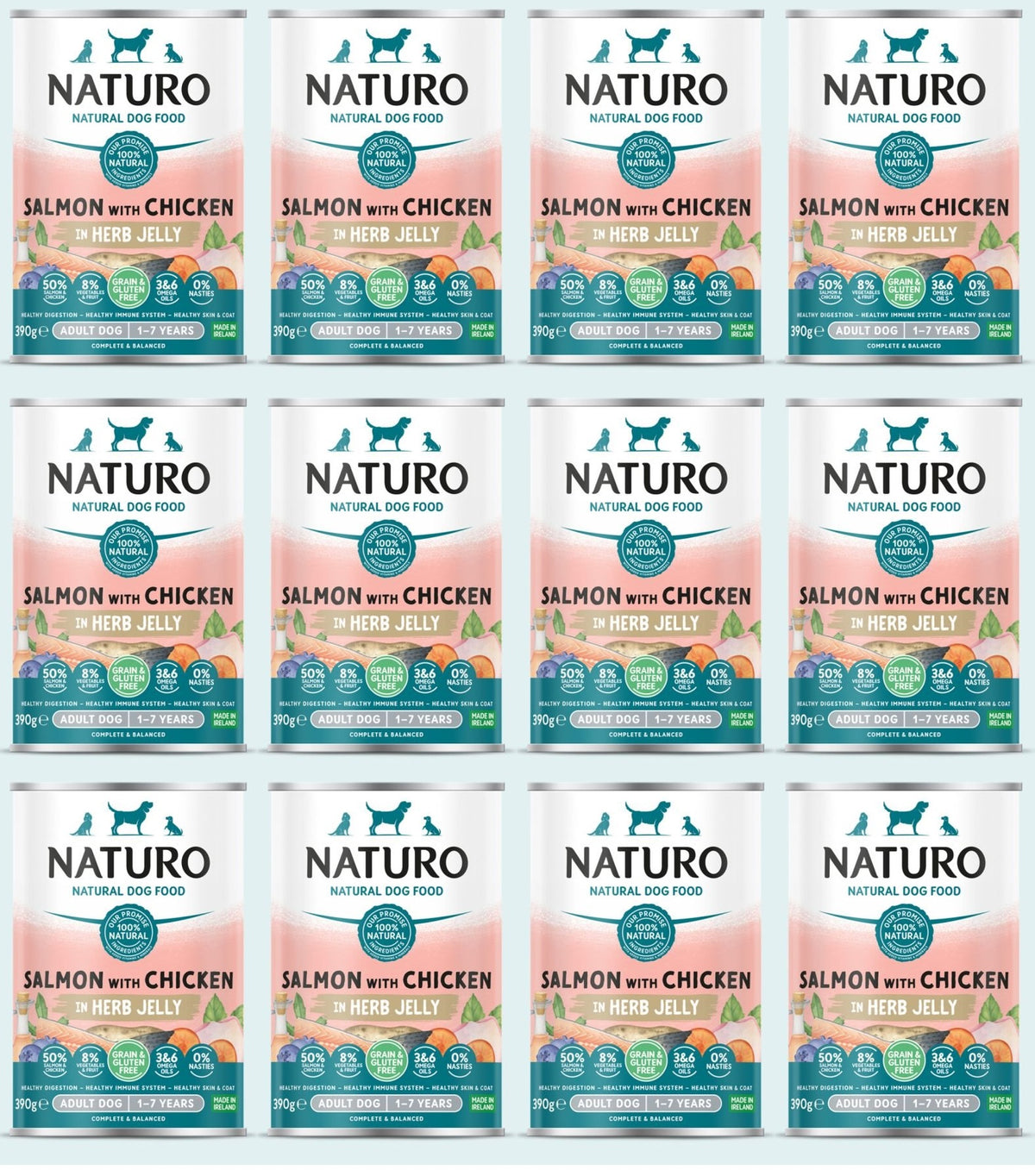 12 x Naturo Adult Dog Salmon & Chicken Jelly  - 390GM