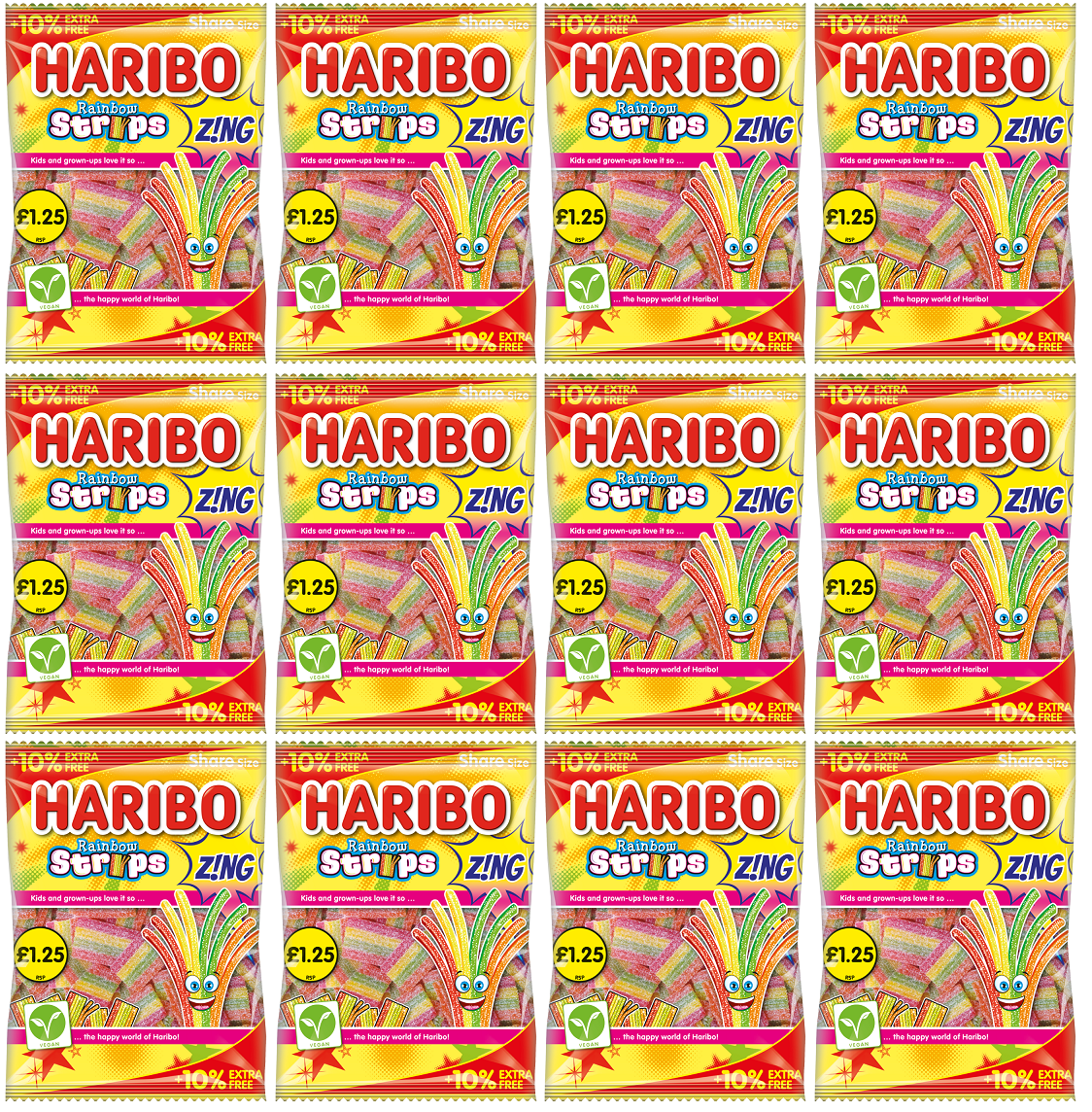 12 x Haribo Rainbow Strips Zing (10% Extra Free) - 143GM